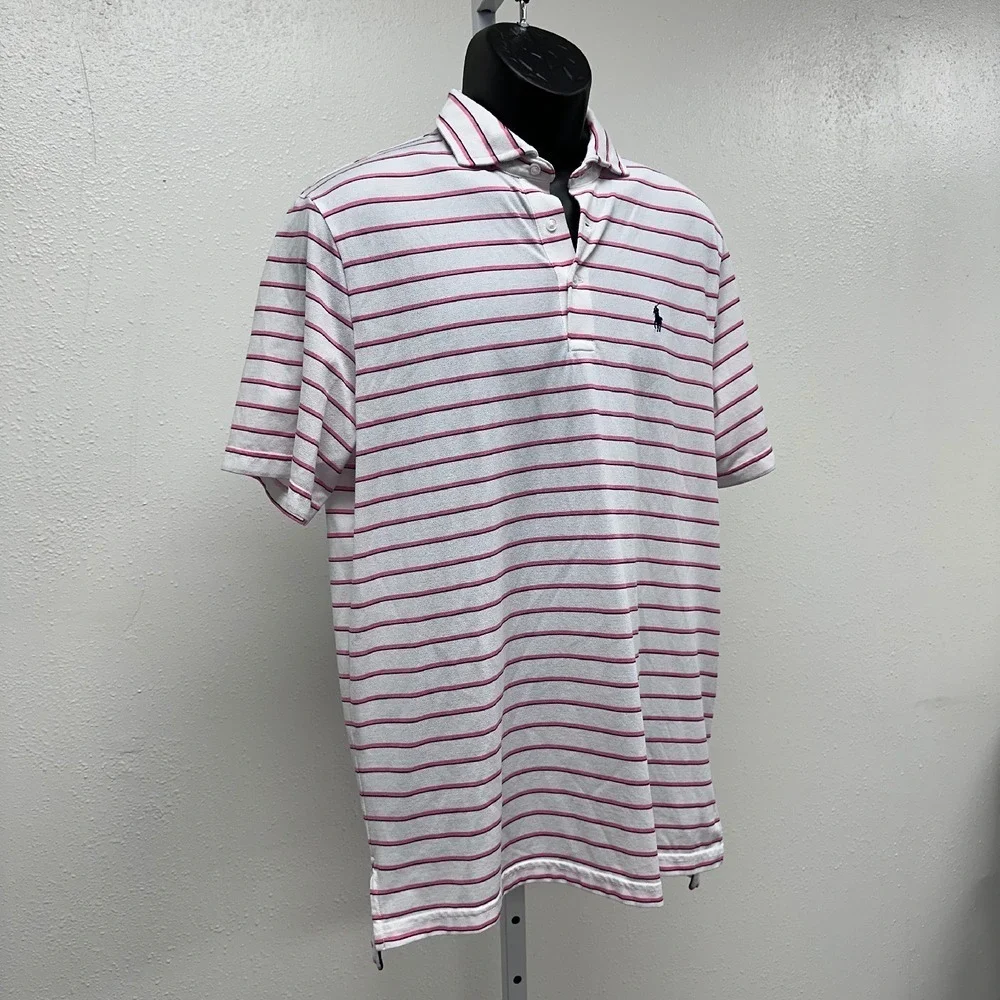 Ralph Lauren Golf Polo Shirt‎ Striped Wicking White/Pink Casual Short Sleeve M